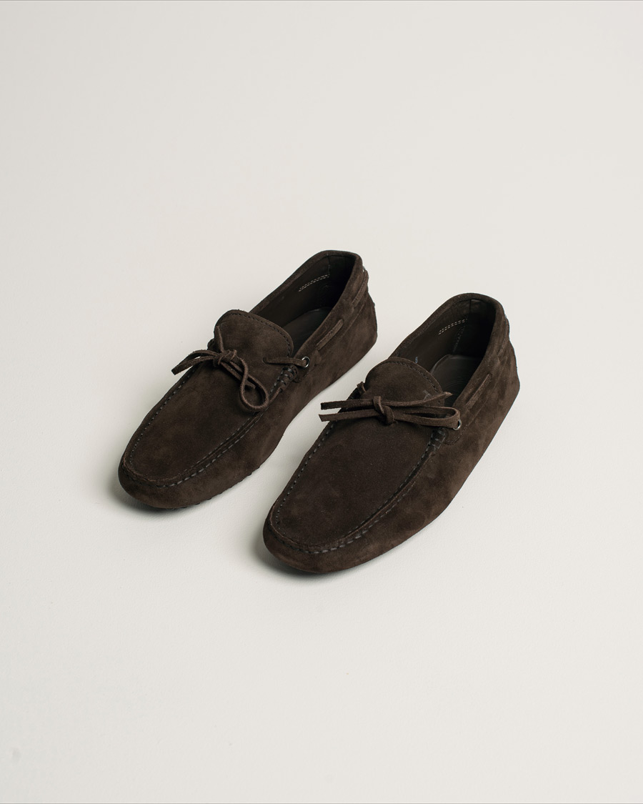 Herr | Tod's Laccetto Gommino Carshoe Dark Brown Suede | Pre-owned | Tod's Laccetto Gommino Carshoe Dark Brown Suede