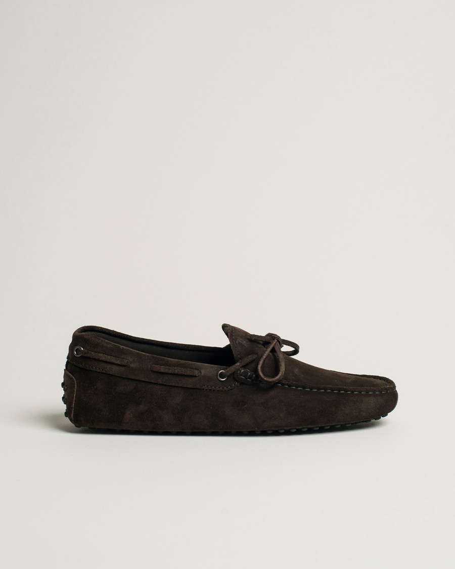 Herr | Tod's Laccetto Gommino Carshoe Dark Brown Suede | Pre-owned | Tod's Laccetto Gommino Carshoe Dark Brown Suede