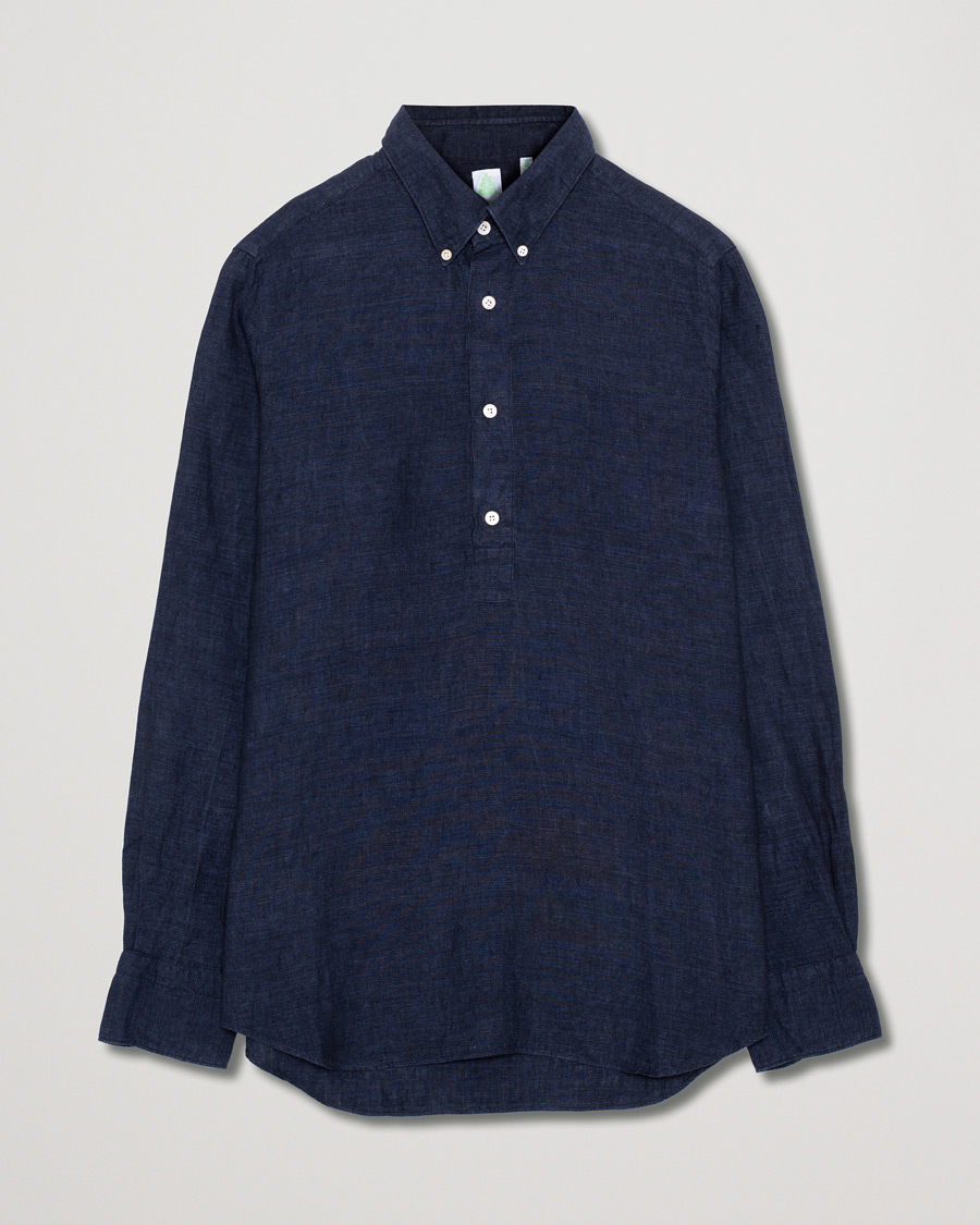 Herr | Finamore Napoli Miami Popover Linen Shirt Navy | Pre-owned | Finamore Napoli Miami Popover Linen Shirt Navy