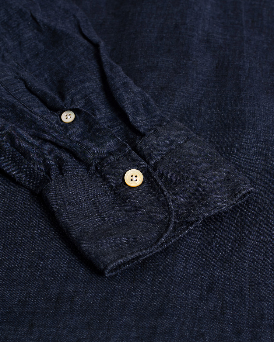 Herr | Care of Carl Pre-owned | Pre-owned | Finamore Napoli Miami Popover Linen Shirt Navy