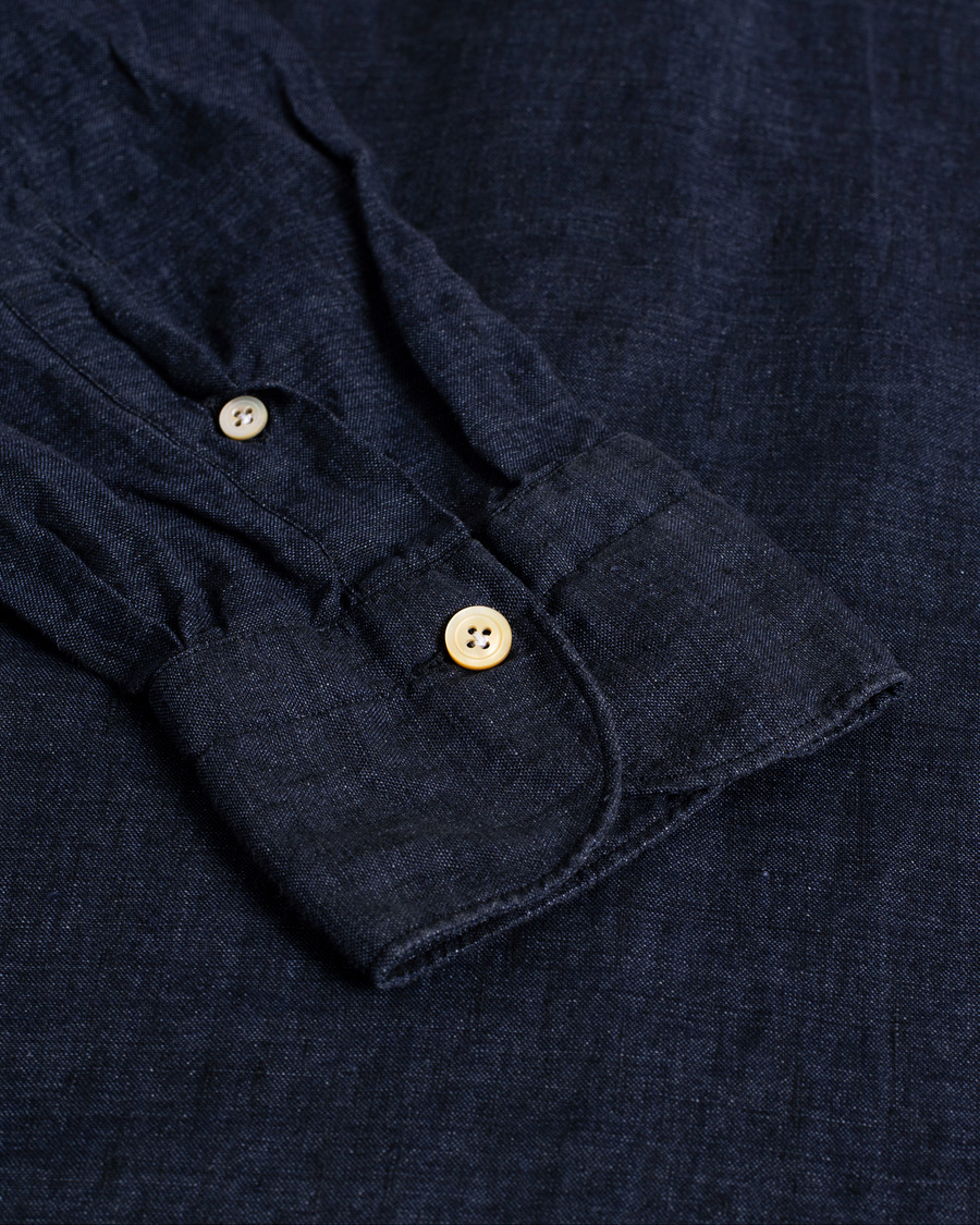 Herr | Finamore Napoli Miami Popover Linen Shirt Navy | Pre-owned | Finamore Napoli Miami Popover Linen Shirt Navy