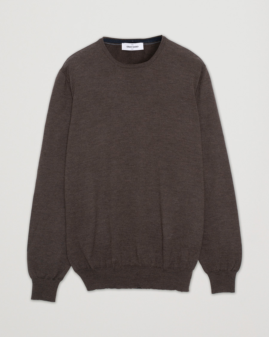 Herr | | Pre-owned | Gran Sasso Merino Fashion Fit Crew Neck Pullover Brown