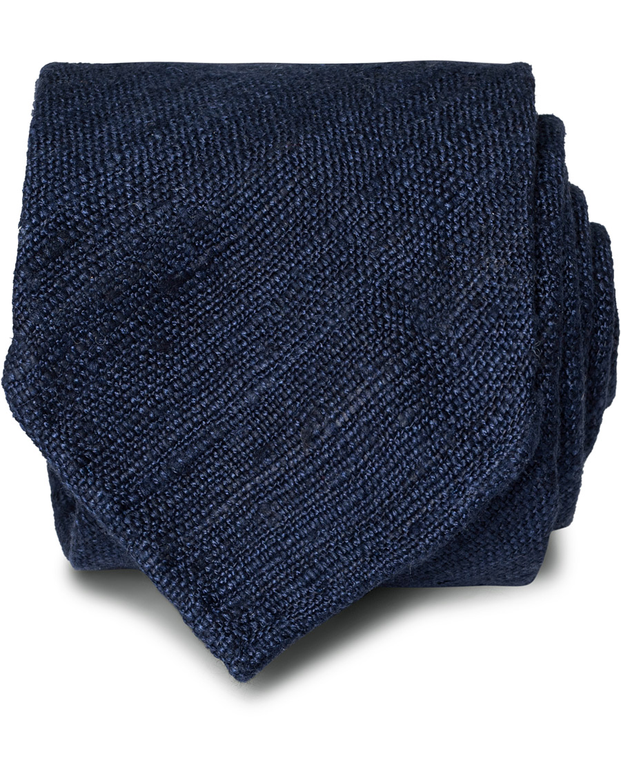 Herr | Drake's Tussah Silk Handrolled 8 cm Tie Navy | Pre-owned | Drake's Tussah Silk Handrolled 8 cm Tie Navy