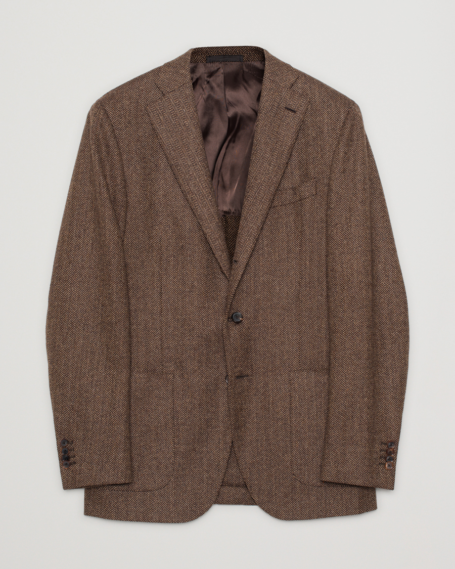 Herr | Caruso Herringbone Wool Cashmere Blazer Brown 50 | Pre-owned | Caruso Herringbone Wool Cashmere Blazer Brown 50