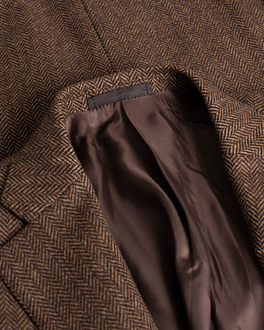 Herr | Caruso Herringbone Wool Cashmere Blazer Brown 50 | Pre-owned | Caruso Herringbone Wool Cashmere Blazer Brown 50