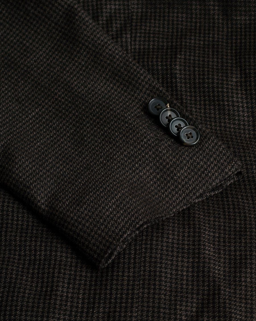 Herr | Pre-owned Kavajer | Pre-owned | Caruso Houndtooth Linen/Wool Blazer Dark Brown 46