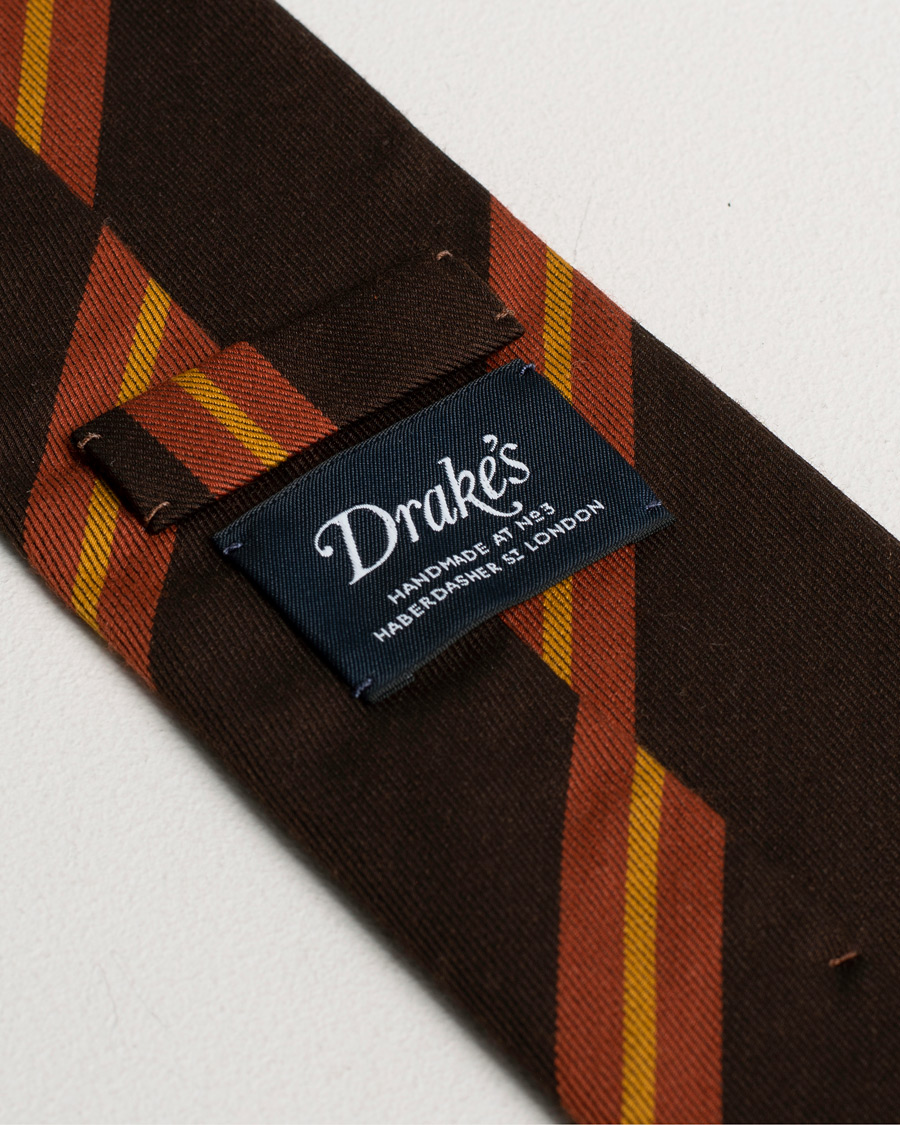 Herre |  | Pre-owned | Drake's Wool/Cotton Stripe 8 cm Tie Brown