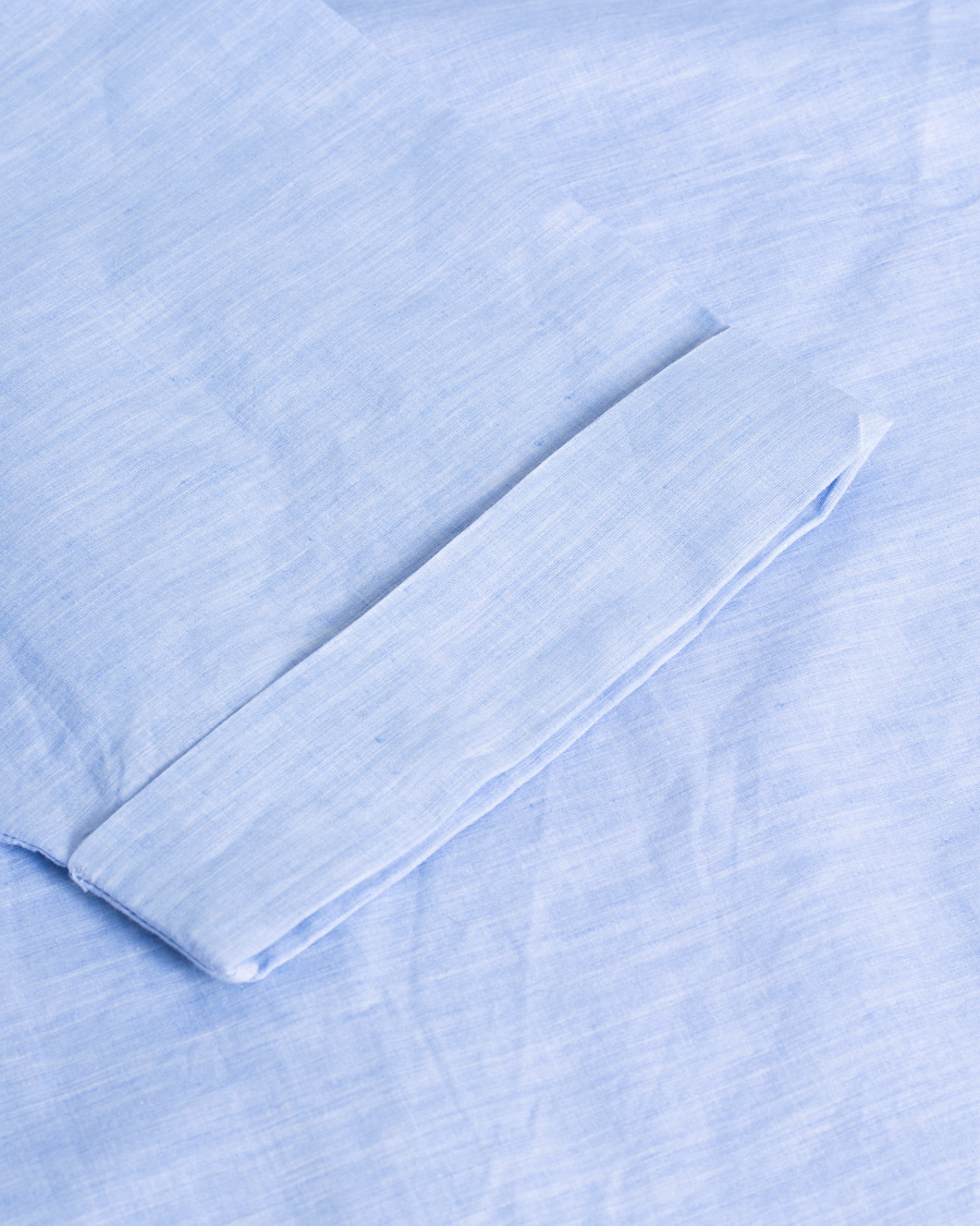 Herr | Care of Carl Pre-owned | Pre-owned | Sunspel Short Sleeve Melange Camp Collar Shirt Blue Linen