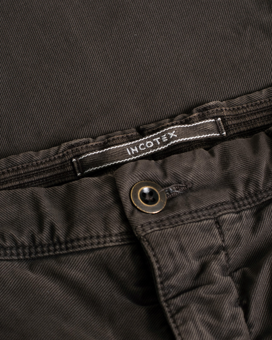 Herr | Incotex Slim Fit Garment Dyed Washed Slacks Dark Brown | Pre-owned | Incotex Slim Fit Garment Dyed Washed Slacks Dark Brown