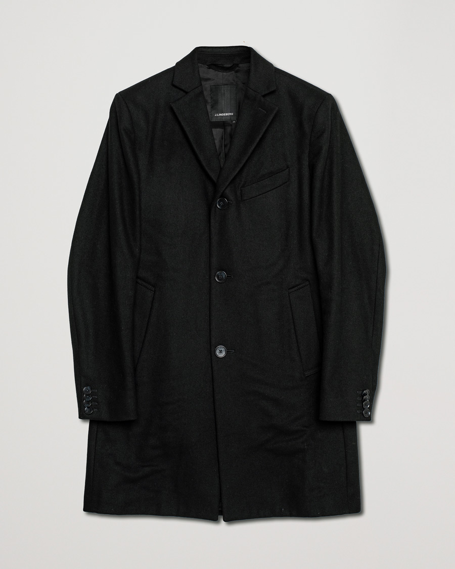 Herr | J.Lindeberg Wolger Compact Melton Coat Black 46 | Pre-owned | J.Lindeberg Wolger Compact Melton Coat Black 46