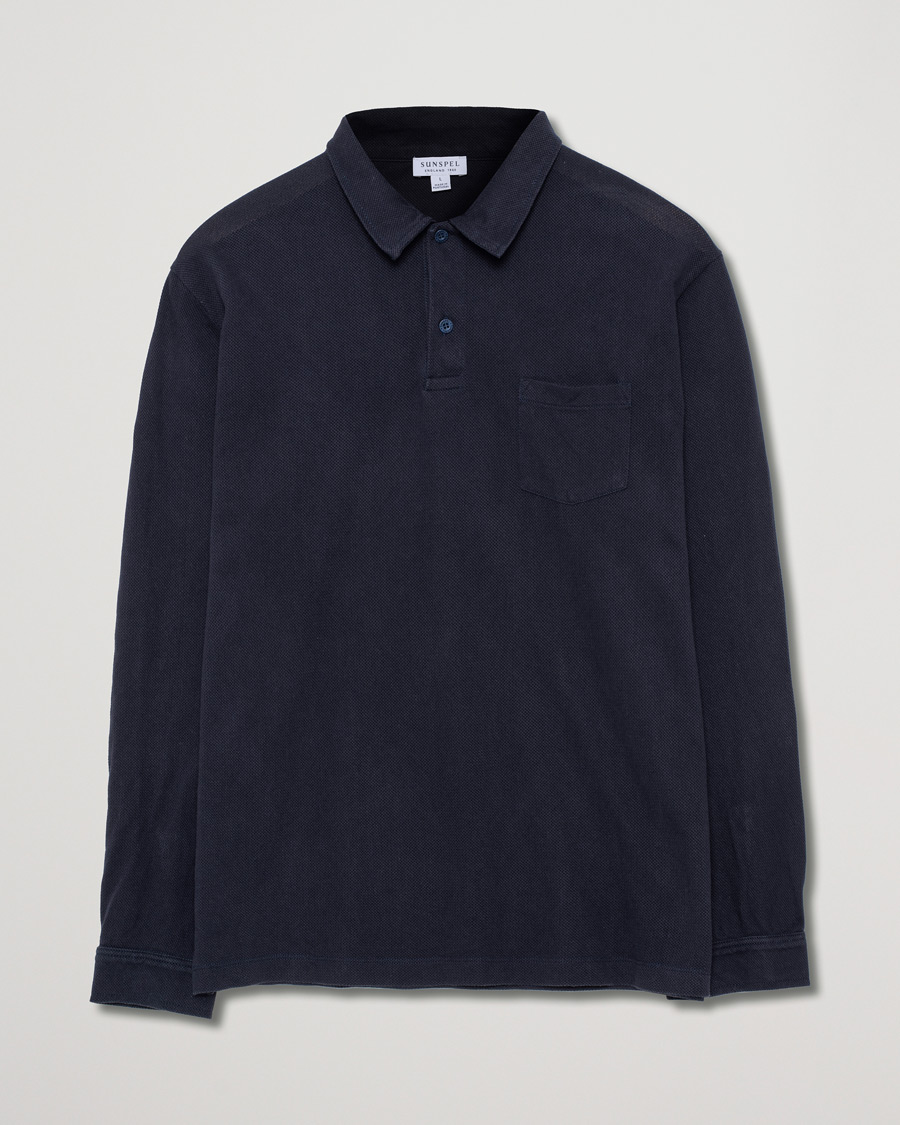 Herr | Sunspel Riviera Long Sleve Polo Navy | Pre-owned | Sunspel Riviera Long Sleve Polo Navy