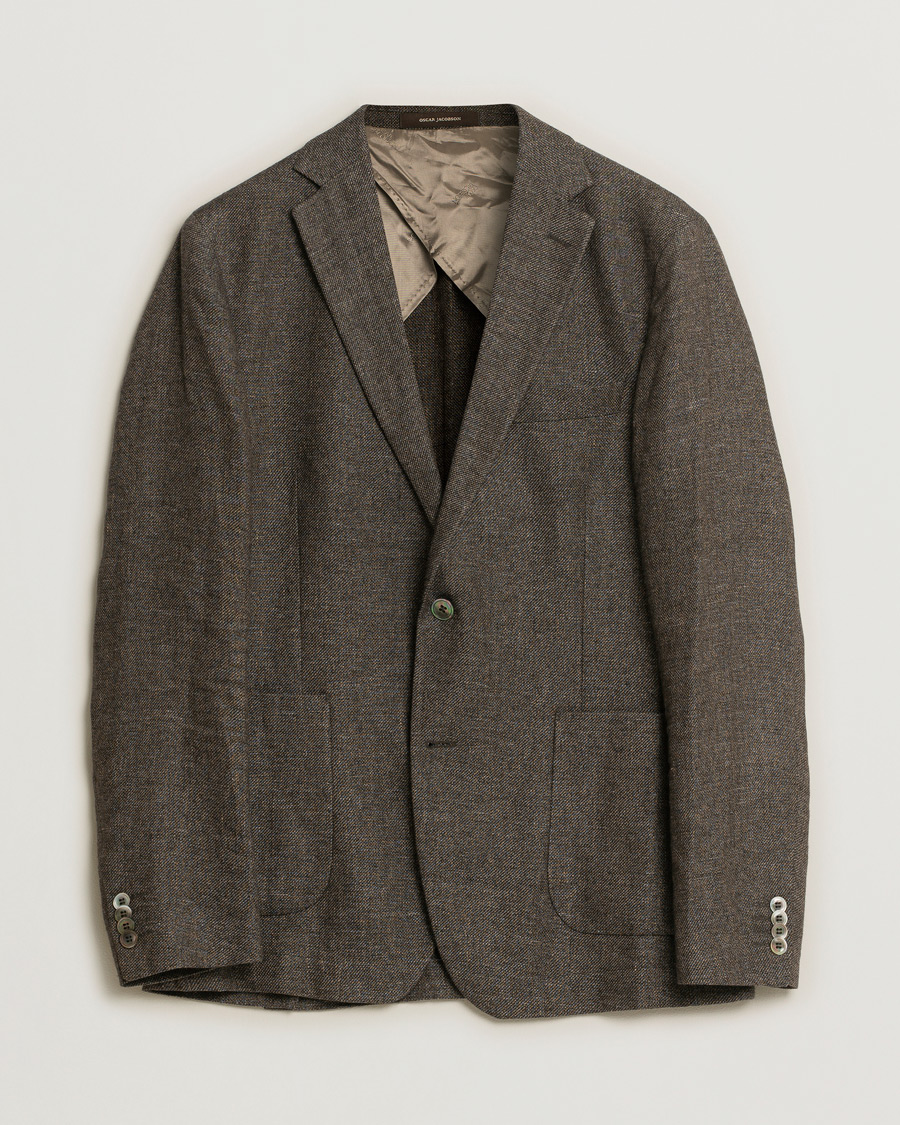 Herr | Kavajer | Pre-owned | Oscar Jacobson Einar Linen/Wool Patch Pocket Blazer Brown 52