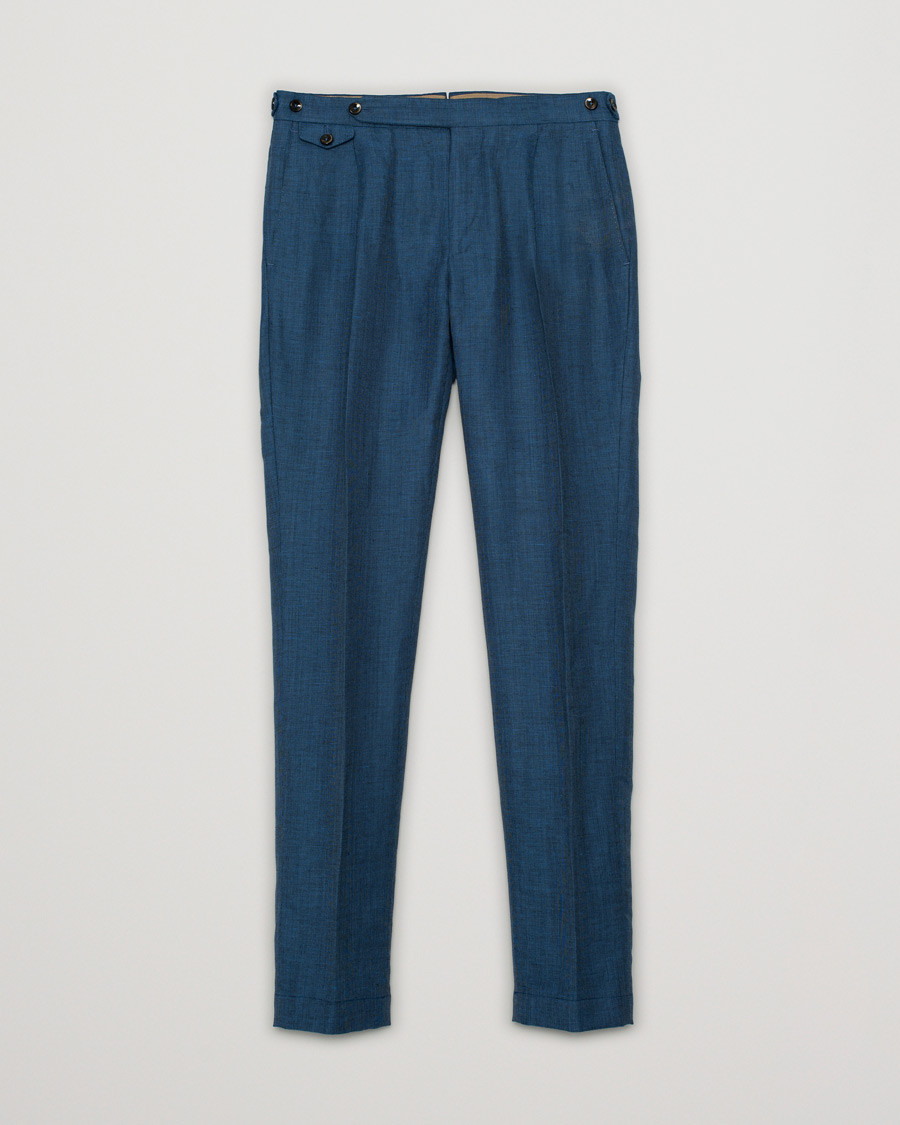 Herr | PT01 Slim Fit Pleated Linen Blend Trousers Dark Blue | Pre-owned | PT01 Slim Fit Pleated Linen Blend Trousers Dark Blue