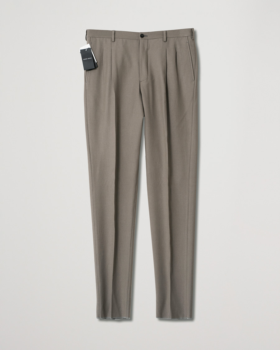 Herr | Byxor | Pre-owned | Giorgio Armani Tapered Wool Flannel Trousers Light Grey