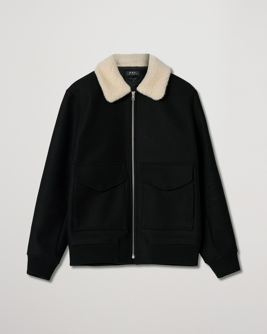 Herr | A.P.C. Ben Shearling Bomber Jacket Black | Pre-owned | A.P.C. Ben Shearling Bomber Jacket Black