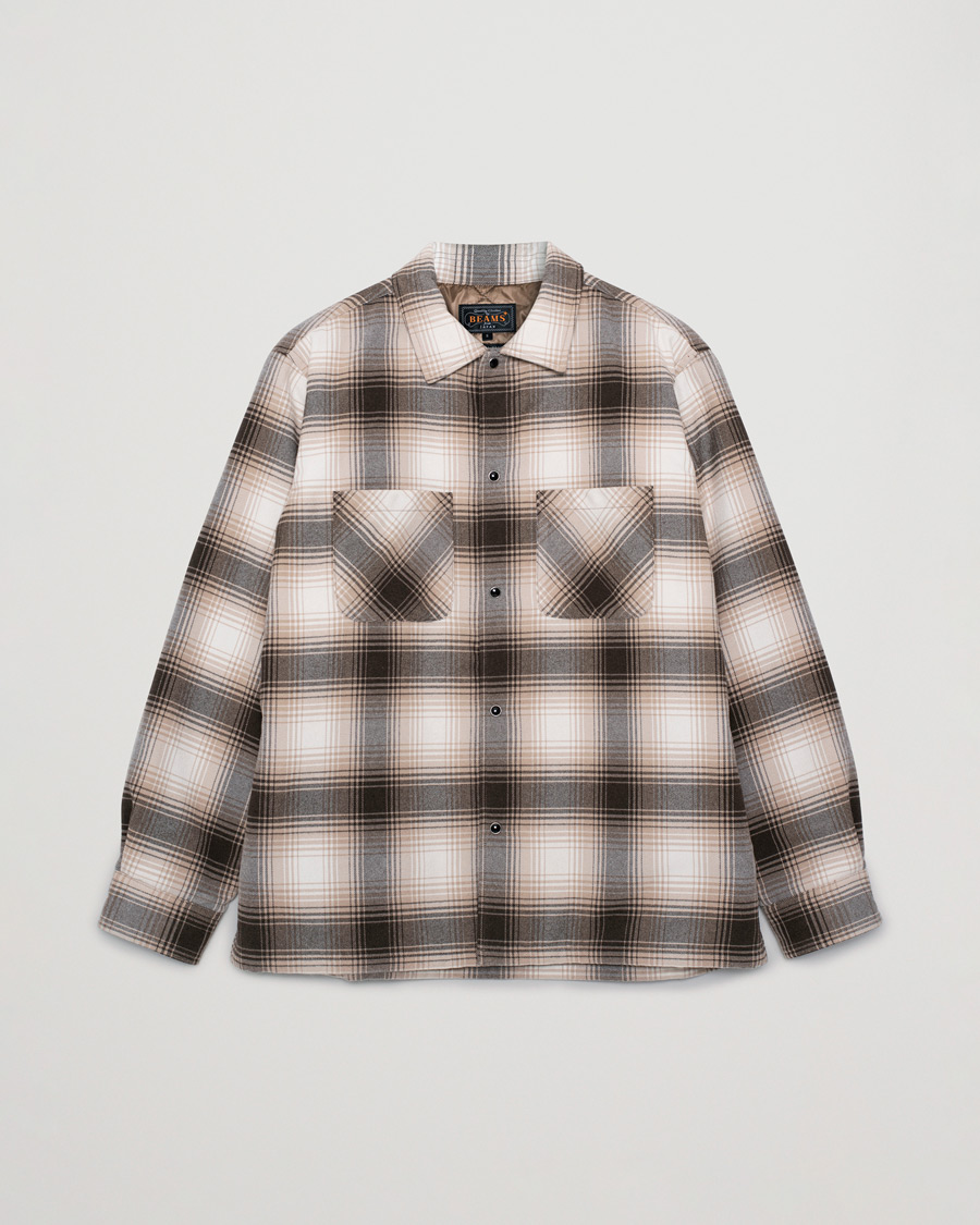 Herr | BEAMS PLUS Quilted Open Collar Jacket Brown Check | Pre-owned | BEAMS PLUS Quilted Open Collar Jacket Brown Check