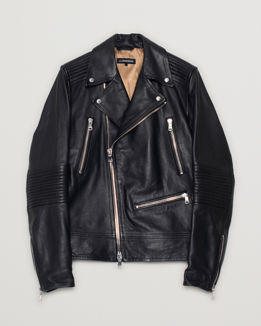 Herr | J.Lindeberg Padish Leather Biker Jacket Black | Pre-owned | J.Lindeberg Padish Leather Biker Jacket Black