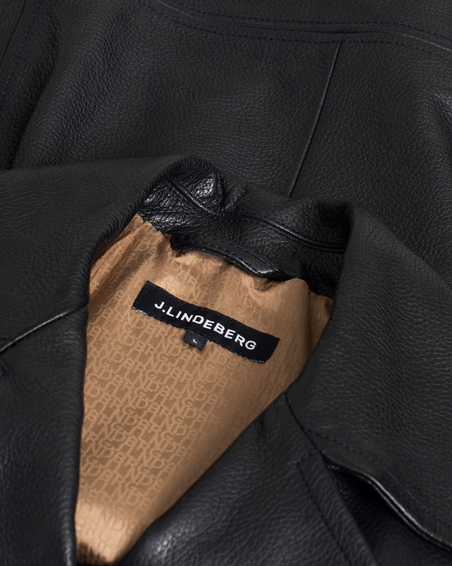Herr | J.Lindeberg Padish Leather Biker Jacket Black | Pre-owned | J.Lindeberg Padish Leather Biker Jacket Black