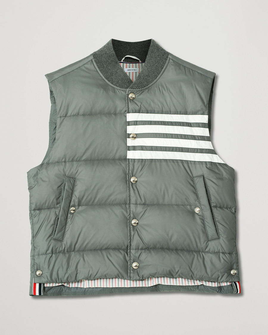 Herr | Jackor | Pre-owned | Thom Browne 4 Bar Snap Front Down Vest Light Grey