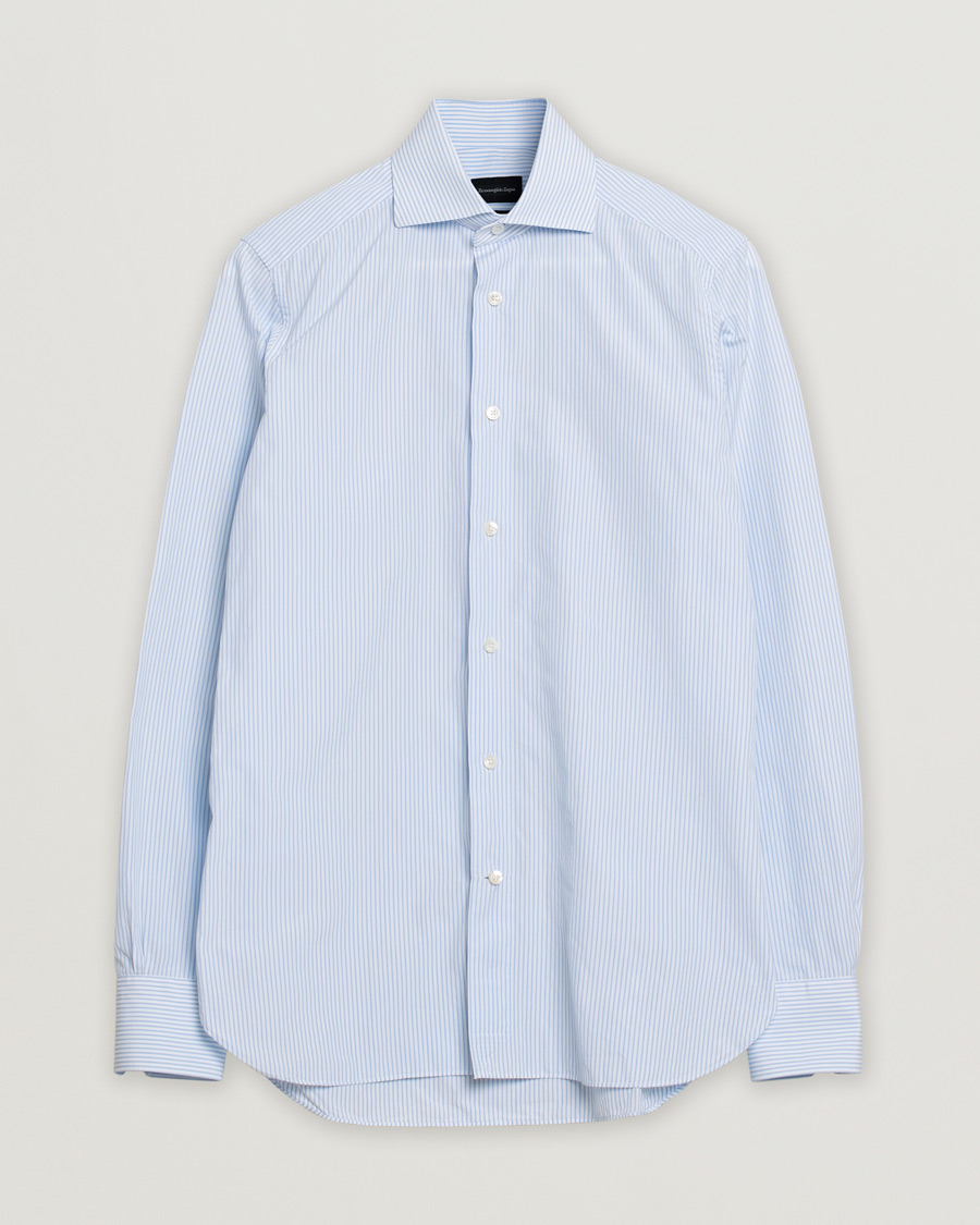 Herr | Ermenegildo Zegna Slim Fit Trofeo Striped Cotton Shirt Light Blue 38 - S | Pre-owned | Ermenegildo Zegna Slim Fit Trofeo Striped Cotton Shirt Light Blue 38 - S
