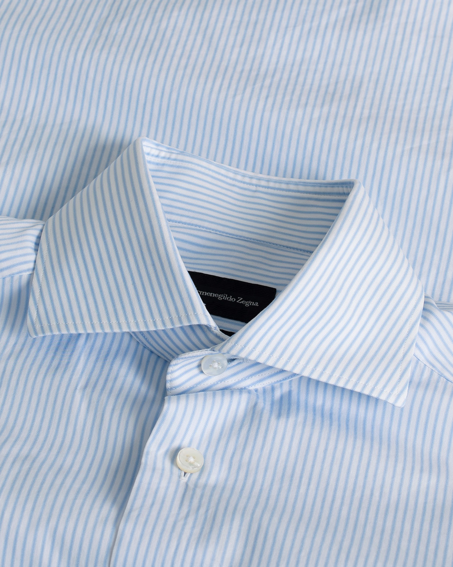 Herr | Ermenegildo Zegna Slim Fit Trofeo Striped Cotton Shirt Light Blue 38 - S | Pre-owned | Ermenegildo Zegna Slim Fit Trofeo Striped Cotton Shirt Light Blue 38 - S