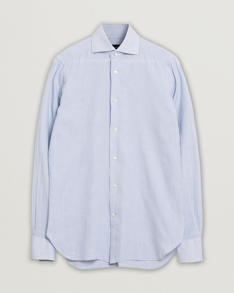Herr | Ermenegildo Zegna Slim Fit Cotton Blend Shirt Light Blue Check 38 - S | Pre-owned | Ermenegildo Zegna Slim Fit Cotton Blend Shirt Light Blue Check 38 - S