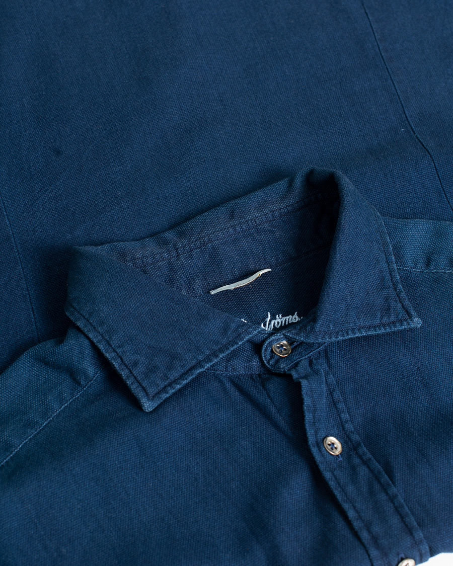 Herr | Stenströms Slimline Washed Structured Denim Shirt Indigo Blue | Pre-owned | Stenströms Slimline Washed Structured Denim Shirt Indigo Blue