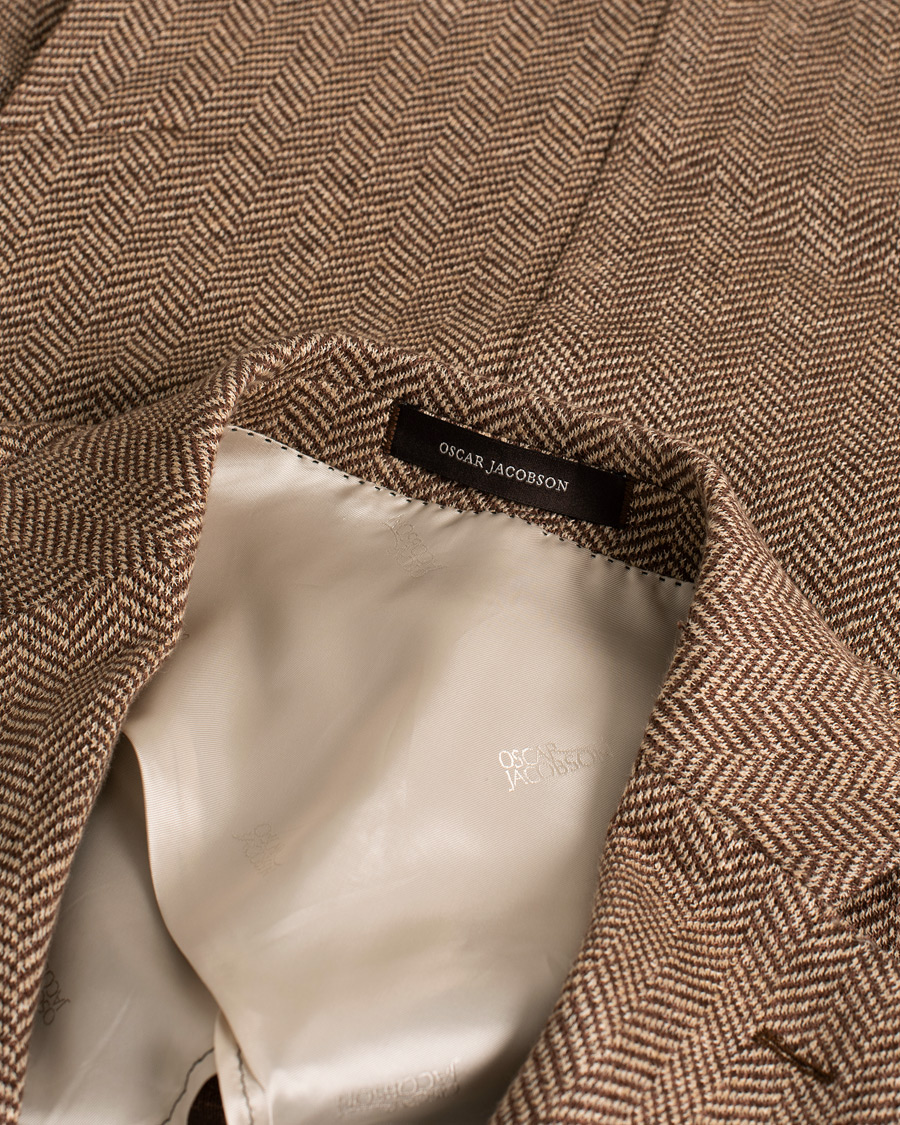 Herr | Oscar Jacobson Egel Patch Herringbone Linen Blazer Brown | Pre-owned | Oscar Jacobson Egel Patch Herringbone Linen Blazer Brown