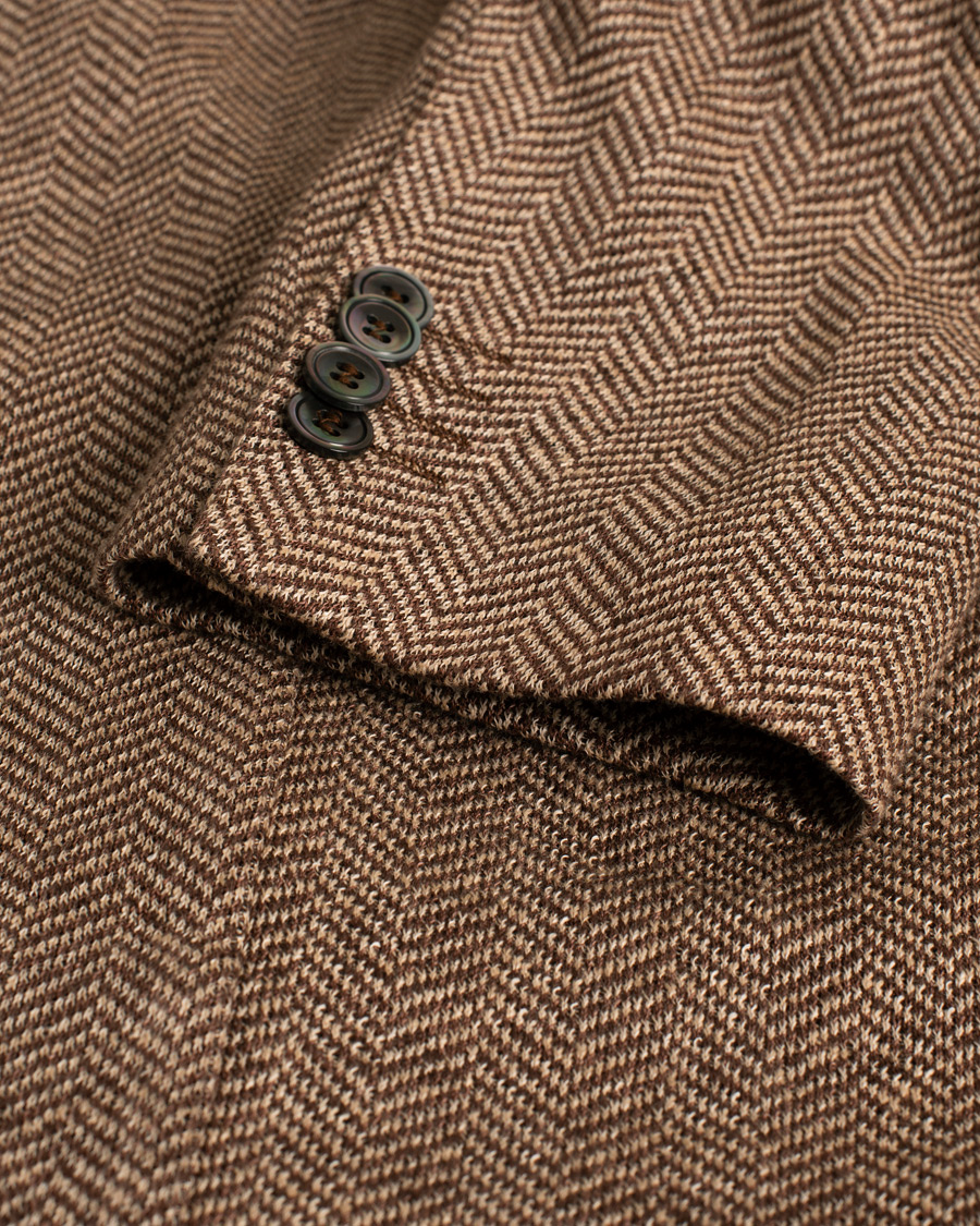 Herr | Oscar Jacobson Egel Patch Herringbone Linen Blazer Brown | Pre-owned | Oscar Jacobson Egel Patch Herringbone Linen Blazer Brown