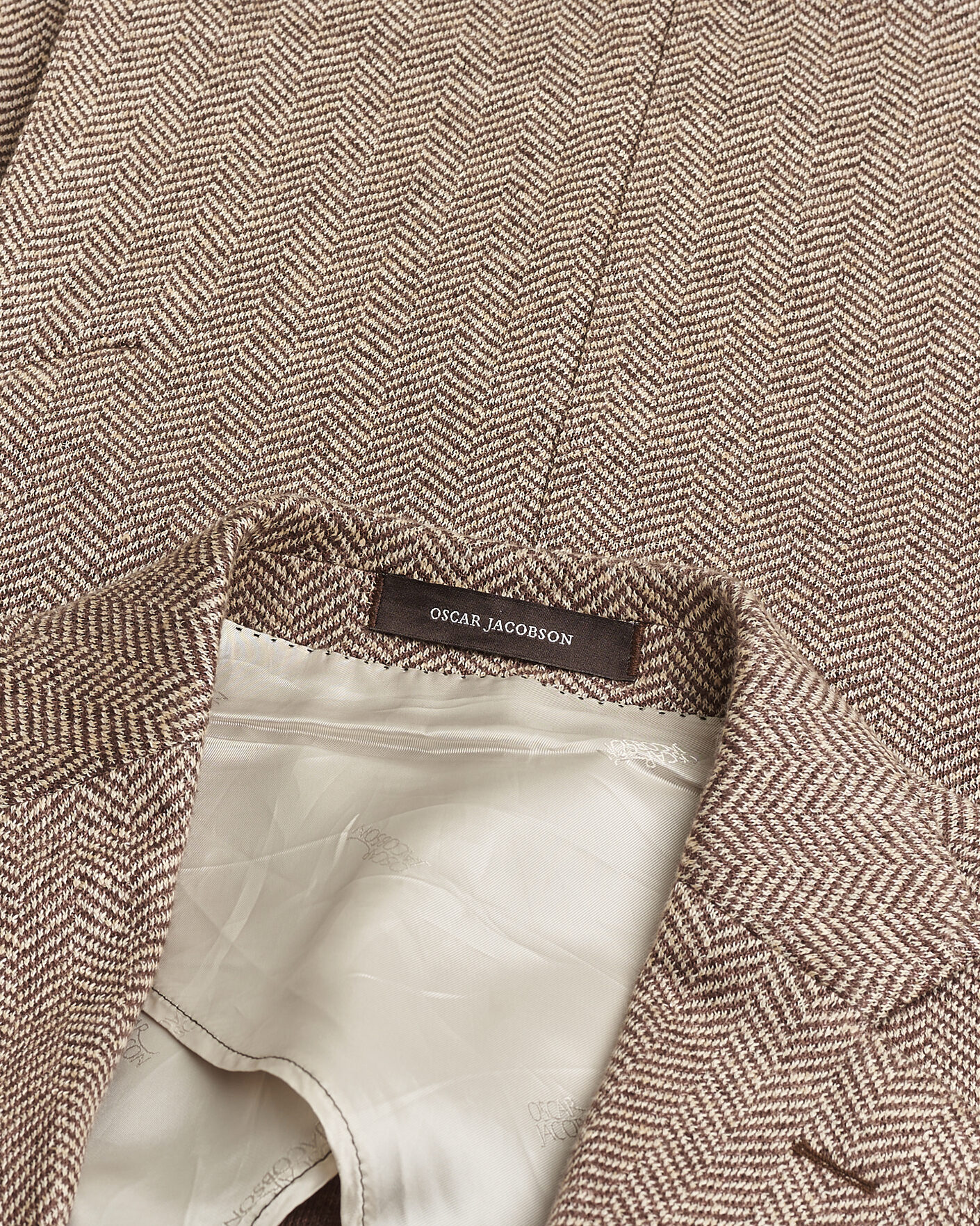 Herr | Pre-owned Kavajer | Pre-owned | Oscar Jacobson Egel Patch Herringbone Linen Blazer Brown 50