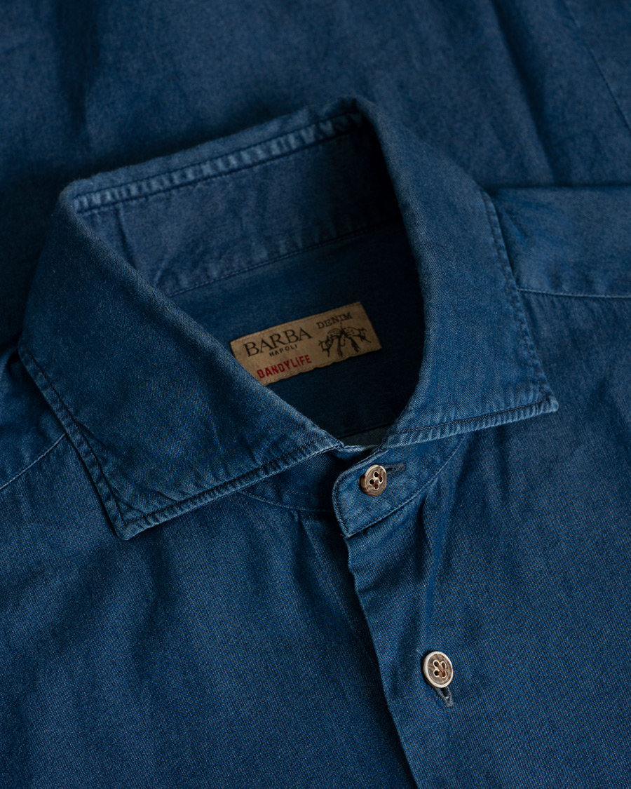 Herr | Barba Napoli Dandylife Denim Slim Fit Shirt Dark Blue 41 - L | Pre-owned | Barba Napoli Dandylife Denim Slim Fit Shirt Dark Blue 41 - L