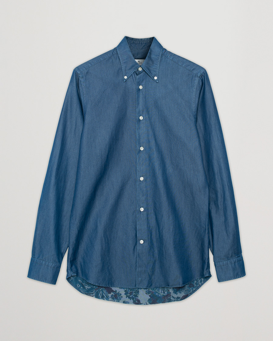 Herr | Etro Printed Denim Shirt Light Indigo | Pre-owned | Etro Printed Denim Shirt Light Indigo