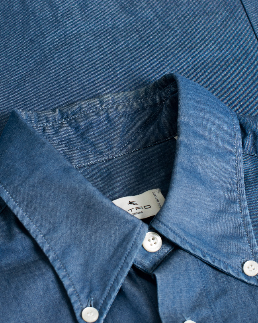 Herr | Etro Printed Denim Shirt Light Indigo | Pre-owned | Etro Printed Denim Shirt Light Indigo