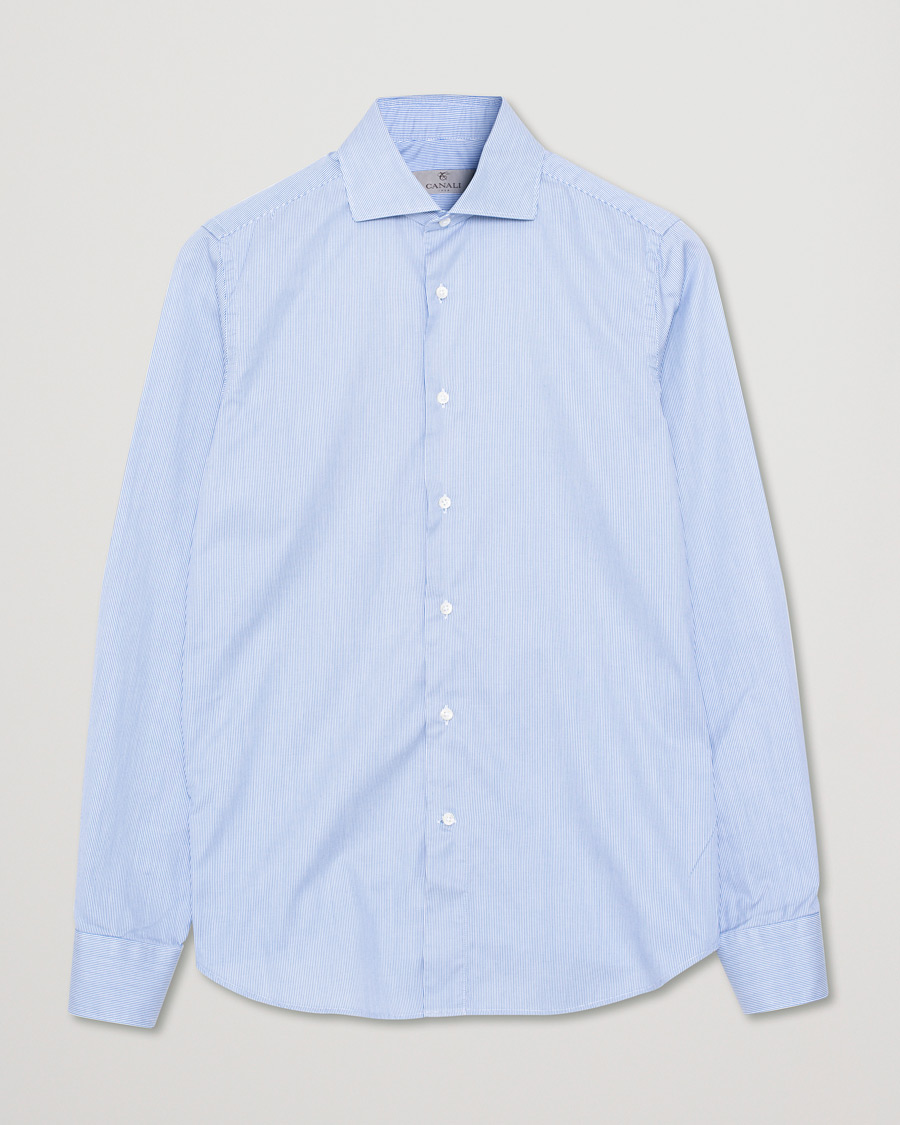 Herr | Canali Slim Fit Cut Away Shirt Blue Stripe | Pre-owned | Canali Slim Fit Cut Away Shirt Blue Stripe