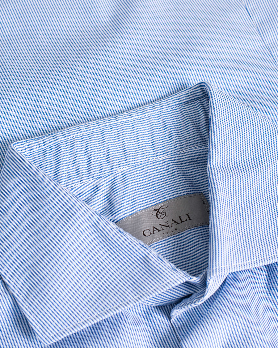 Herr | Canali Slim Fit Cut Away Shirt Blue Stripe | Pre-owned | Canali Slim Fit Cut Away Shirt Blue Stripe