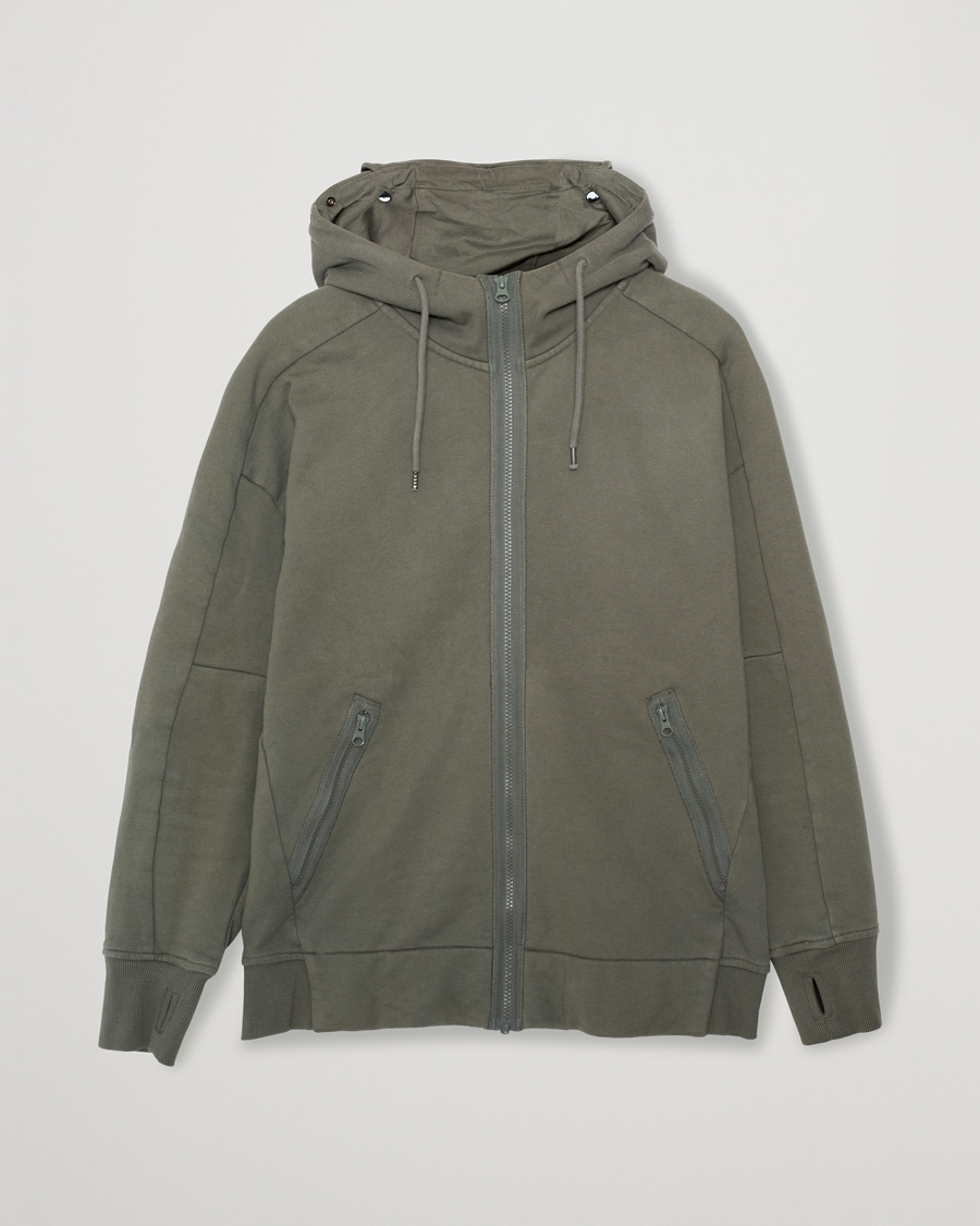 Herr | C.P. Company Diagonal Raised Fleece Full Zip Goggle Hoodie Green | Pre-owned | C.P. Company Diagonal Raised Fleece Full Zip Goggle Hoodie Green