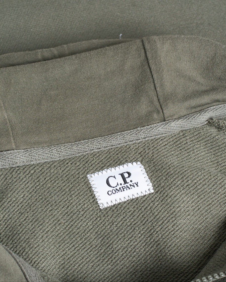 Herr | C.P. Company Diagonal Raised Fleece Full Zip Goggle Hoodie Green | Pre-owned | C.P. Company Diagonal Raised Fleece Full Zip Goggle Hoodie Green