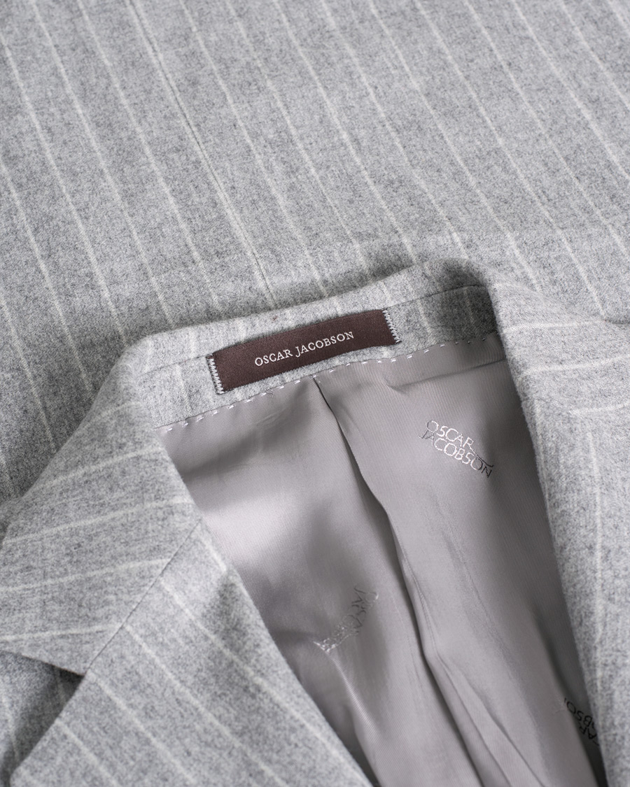 Herr | Oscar Jacobson Ego Pinstripe Wool Flannel Suit Grey Melange | Pre-owned | Oscar Jacobson Ego Pinstripe Wool Flannel Suit Grey Melange