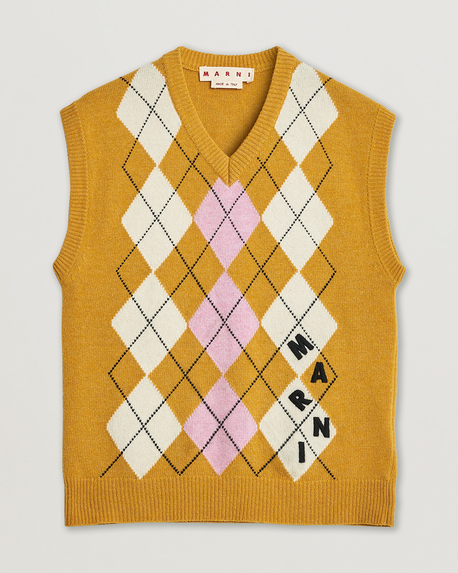 Herr | Pre-owned Tröjor | Pre-owned | Marni Shetland Argyle Knit Vest White/Yellow 48ashmere Hoodie Beige S
