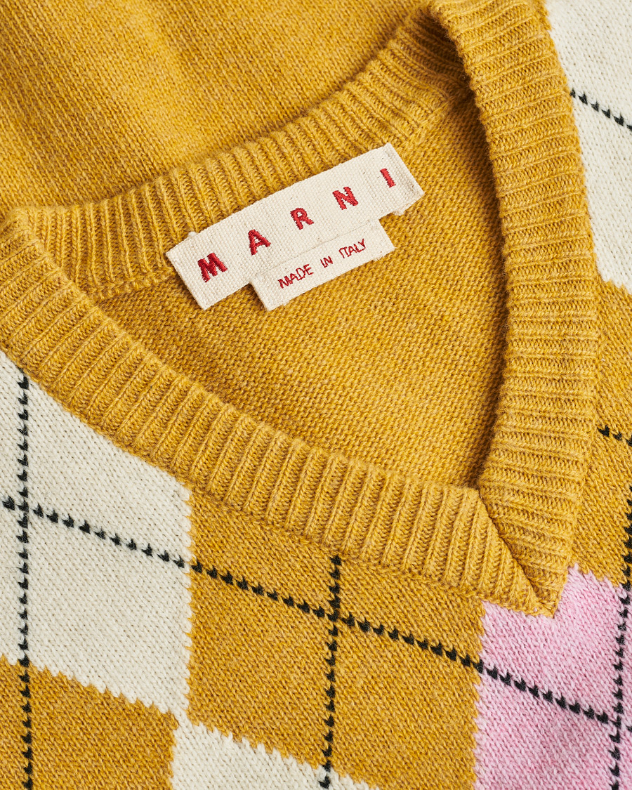 Herr | Pre-owned Tröjor | Pre-owned | Marni Shetland Argyle Knit Vest White/Yellow 48ashmere Hoodie Beige S