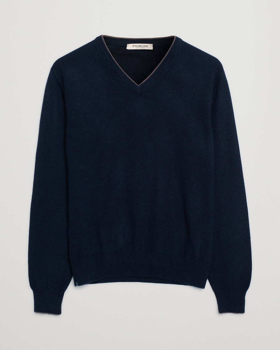 Herr | Fioroni Cashmere V Neck Sweater Navy 48 | Pre-owned | Fioroni Cashmere V Neck Sweater Navy 48