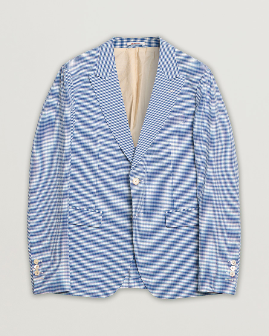 Herr | Gant Rugger The Hopsack Seersucker Checked Blazer Blue 50 | Pre-owned | Gant Rugger The Hopsack Seersucker Checked Blazer Blue 50