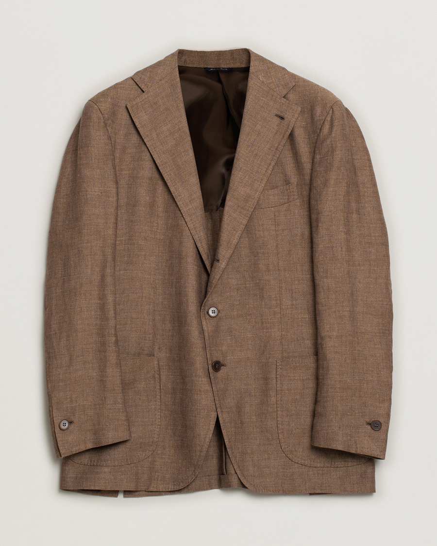 Herr | Gabo Napoli Herringbone Linen/Wool Blazer Brown 52 | Pre-owned | Gabo Napoli Herringbone Linen/Wool Blazer Brown 52