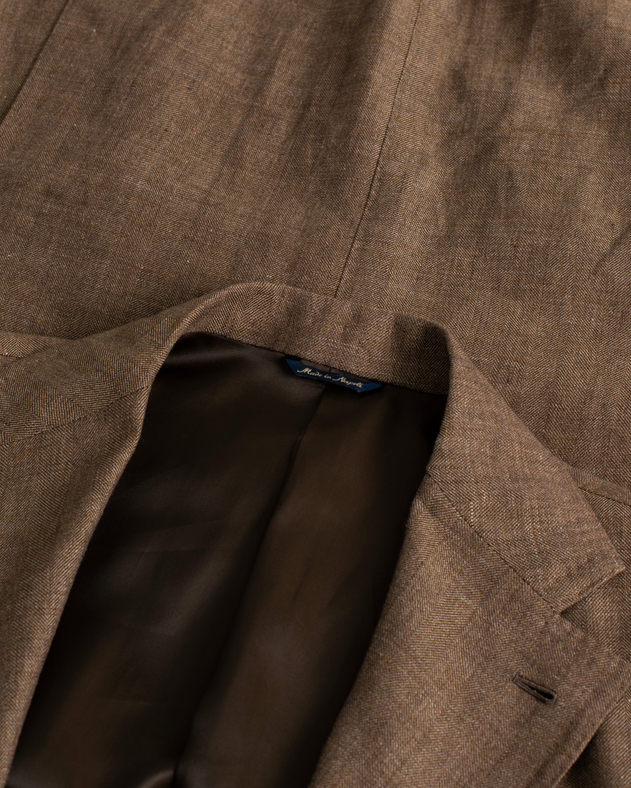 Herr | Gabo Napoli Herringbone Linen/Wool Blazer Brown 52 | Pre-owned | Gabo Napoli Herringbone Linen/Wool Blazer Brown 52