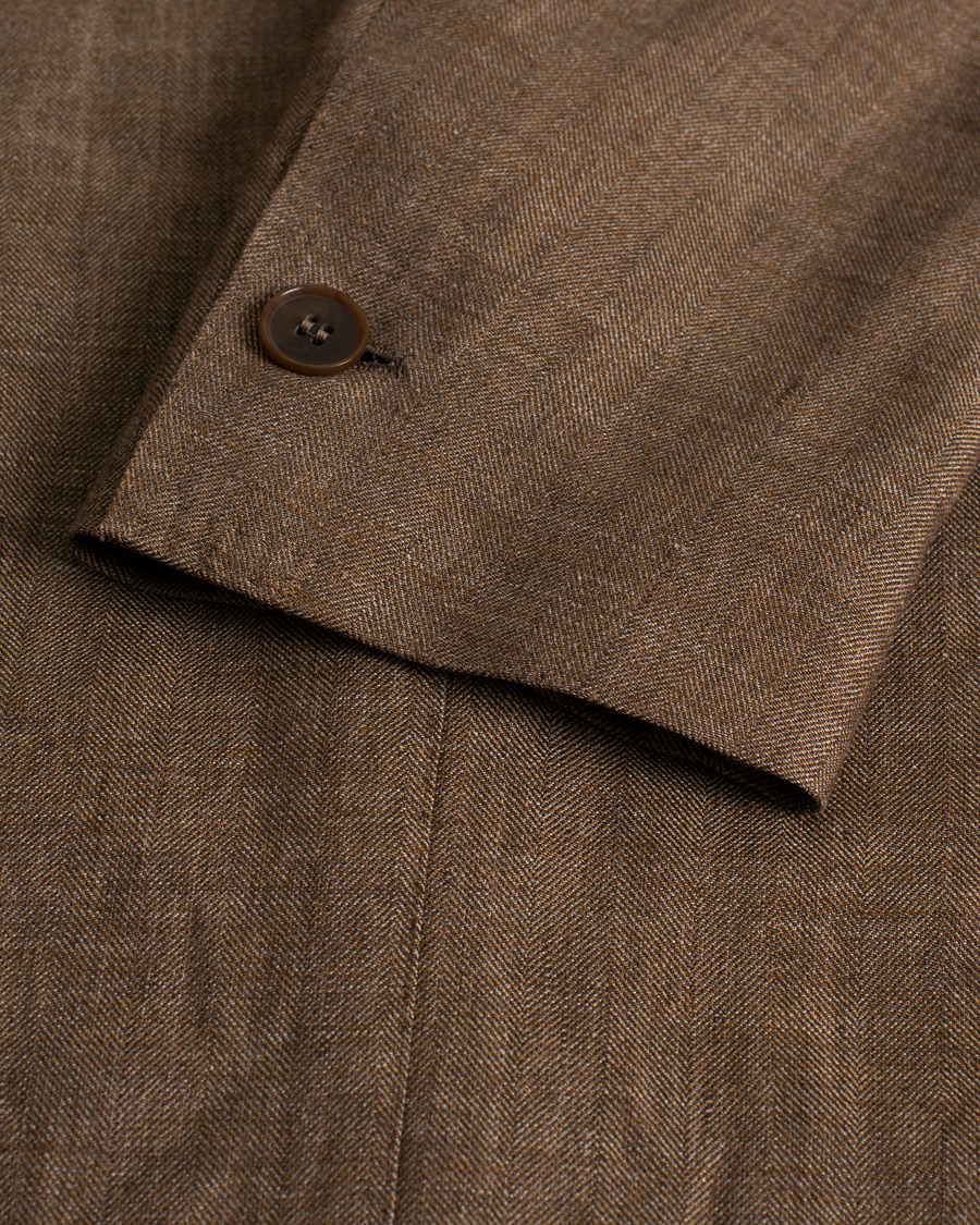 Herr | Gabo Napoli Herringbone Linen/Wool Blazer Brown 52 | Pre-owned | Gabo Napoli Herringbone Linen/Wool Blazer Brown 52