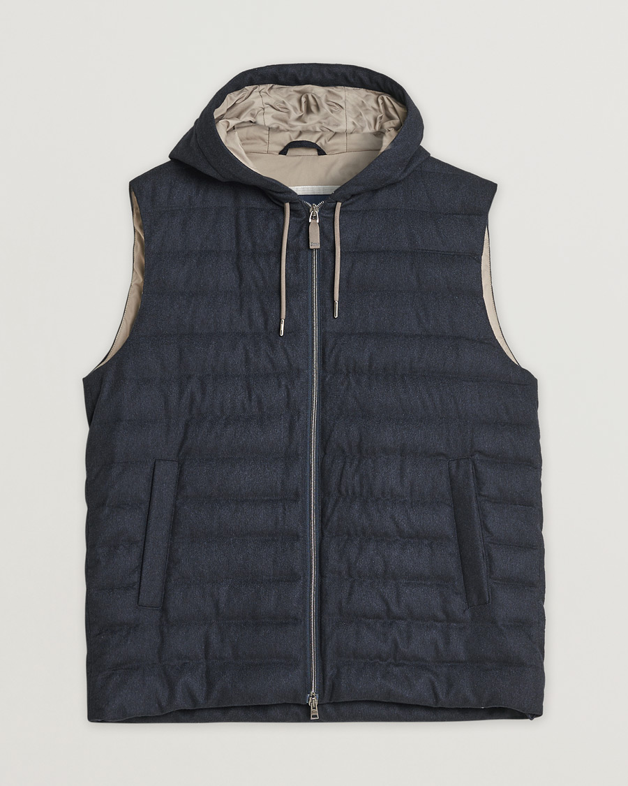 Herr | Pre-owned Jackor | Pre-owned | Herno Hooded Flannel Cashmere & Silk Vest Navy 52
