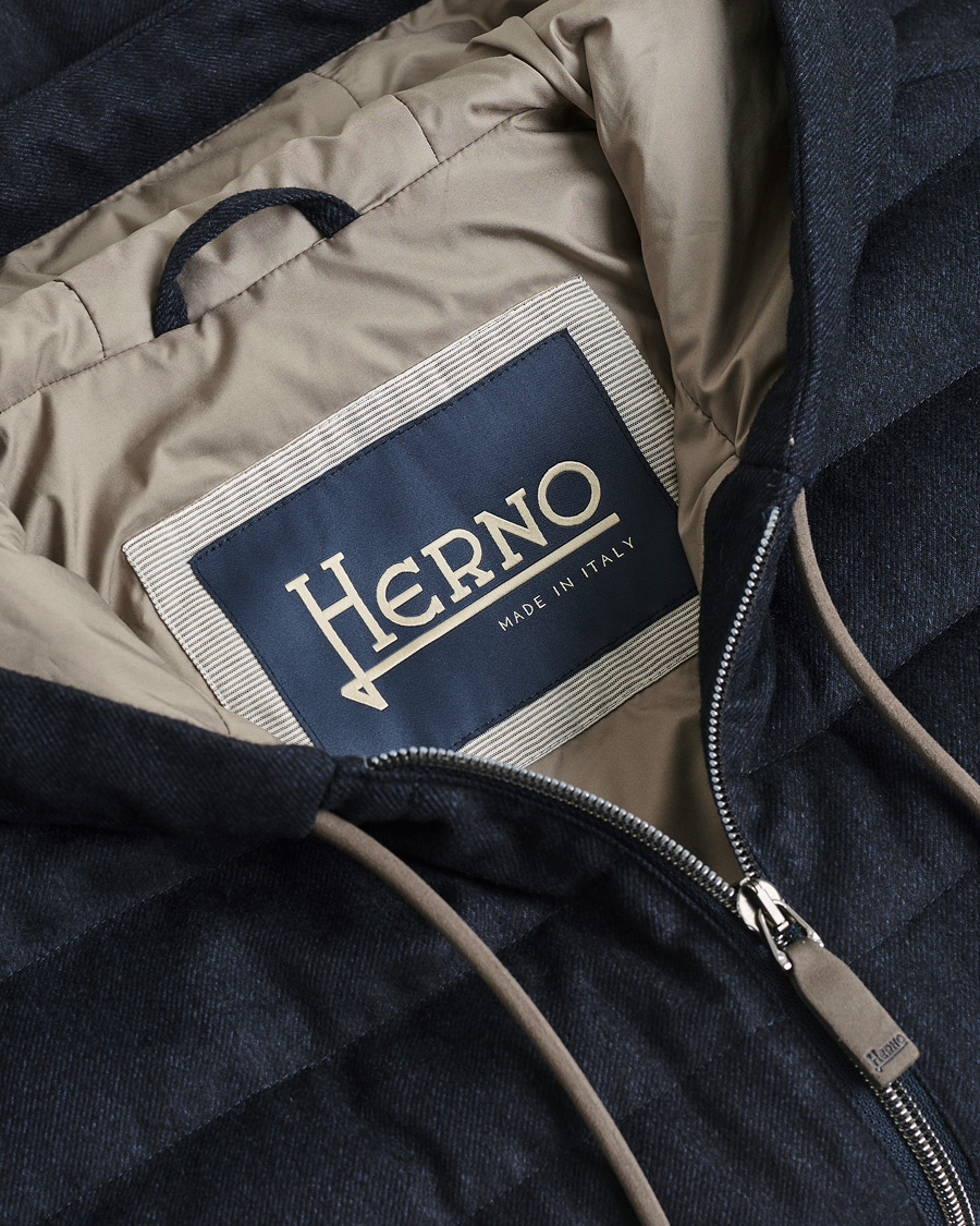 Herr | Pre-owned Jackor | Pre-owned | Herno Hooded Flannel Cashmere & Silk Vest Navy 52