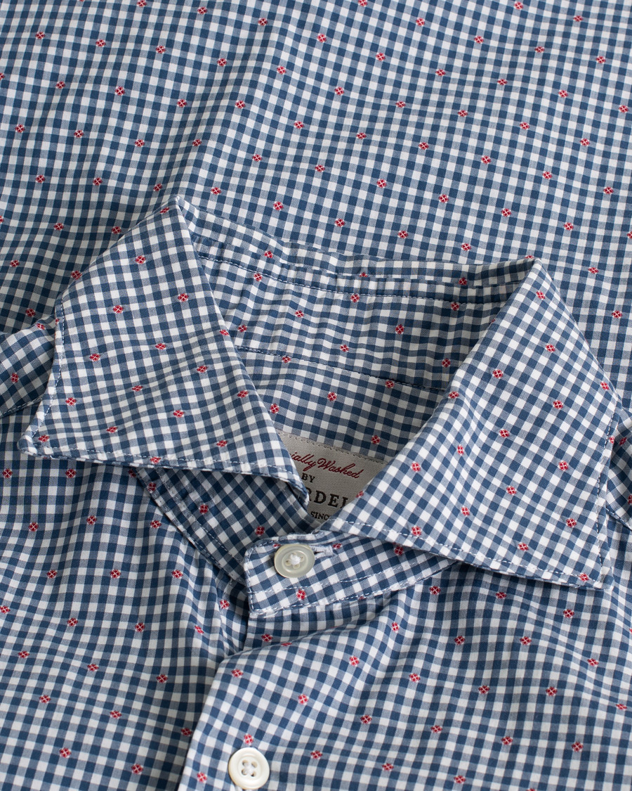 Herr | Ghirardelli Small Check Cut Away Shirt Blue 39 | Pre-owned | Ghirardelli Small Check Cut Away Shirt Blue 39