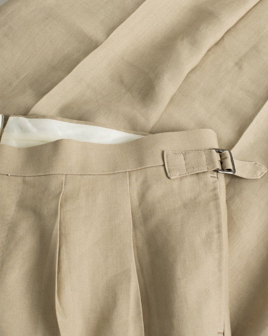 Herr | Beams F Pleated Linen Trousers Beige | Pre-owned | Beams F Pleated Linen Trousers Beige