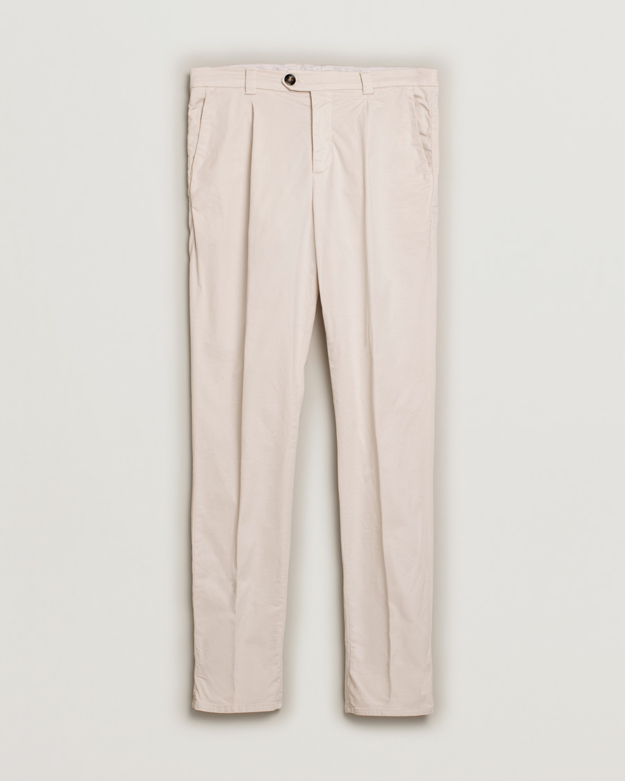 Herr | Brunello Cucinelli Slim Fit Pleated Trousers Off White | Pre-owned | Brunello Cucinelli Slim Fit Pleated Trousers Off White